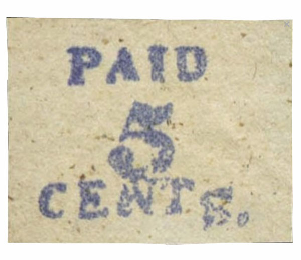 US Postmaster's Provisional Stamp 5c. Boscawen, N.H. 4X1