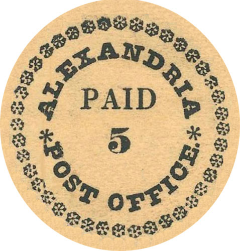 US Postmaster's Provisional Stamp 5c. Alexandria, VA. AL 1X1