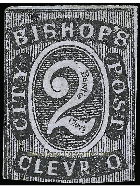 US 1854 Carriers' Stamp 2c. Cleveland, Ohio Scott. 10LB2