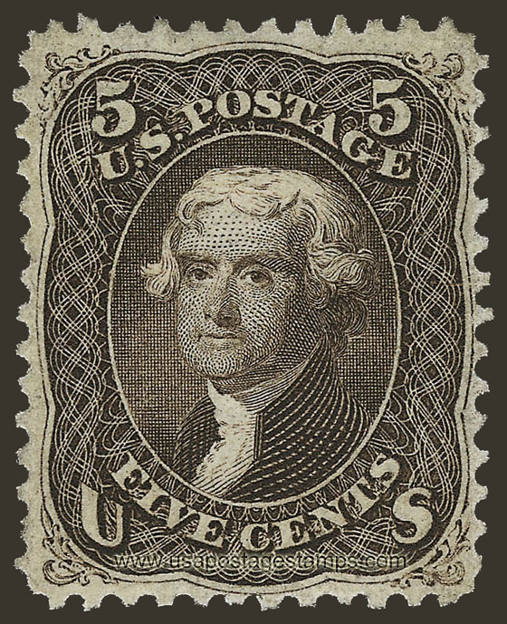US 1863 Thomas Jefferson (1743-1826) 5c. Scott. 76a