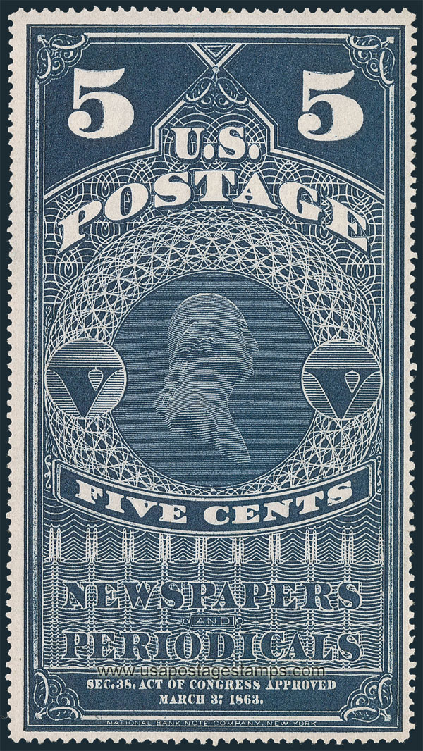 US 1880 George Washington (1732-1799) 5c. Scott. PR8 Newspaper Stamp