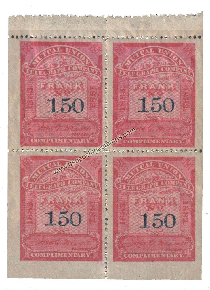 US 1883 Mutual Union Telegraph Company 'Frank' 0c. (no face value) Scott. 9T2