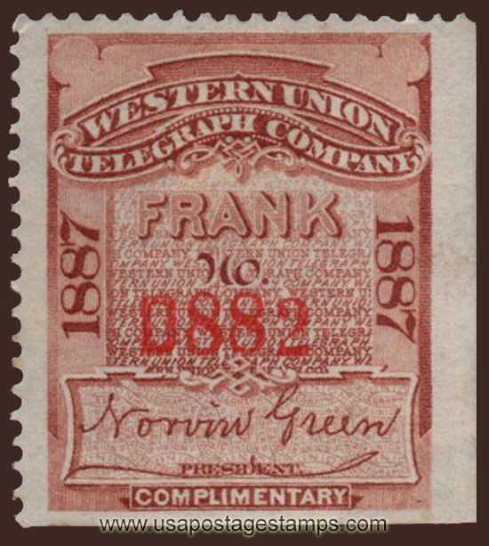 US 1887 Western Union Telegraph Company 'Frank' 0c. Scott. 16T17