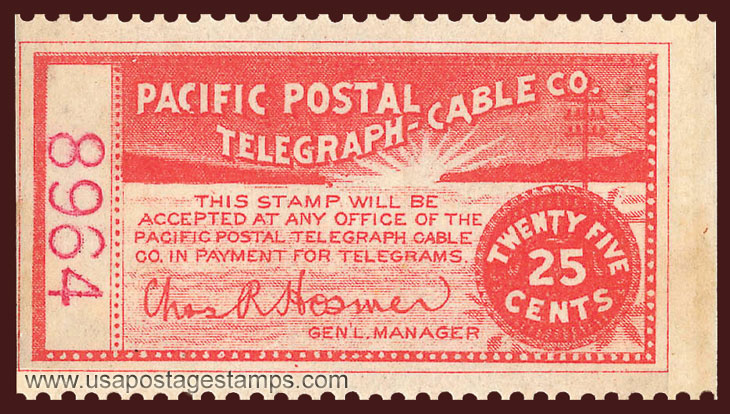 US 1890 Pacific Postal Telegraph-Cable Company 25c. Scott. 14T3