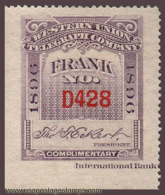 US 1896 Western Union Telegraph Company 'Frank' 0c. Scott. 16T26