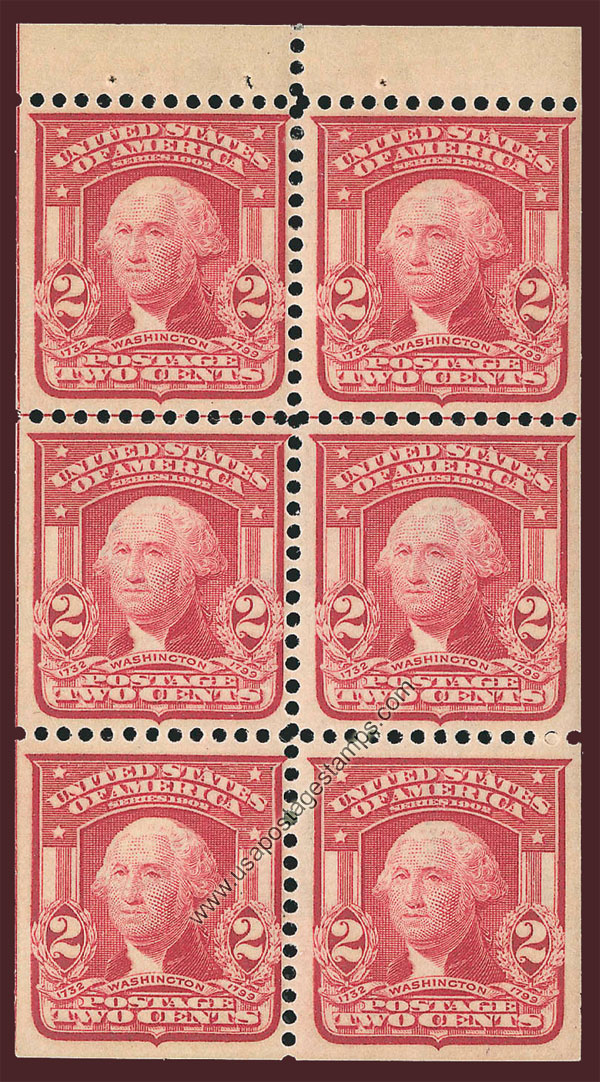 US 1903 George Washington (1732-1799) 2c.x6 Booklet Pane Scott. 319Fq