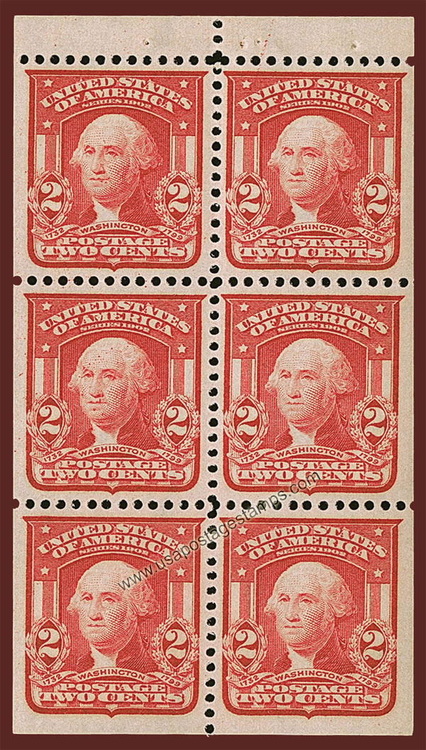 US 1903 George Washington (1732-1799) 2c.x6 Booklet Pane Scott. 319g