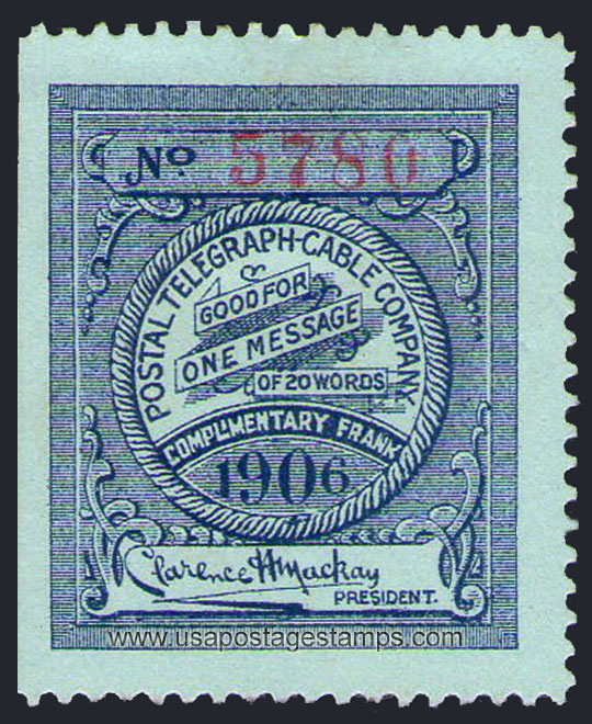 US 1906 Postal Telegraph-Cable Company 'Frank' 0c. Scott. 15T26
