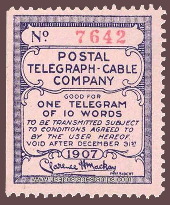 US 1907 Postal Telegraph-Cable Company 'Frank' 0c. Scott. 15T28