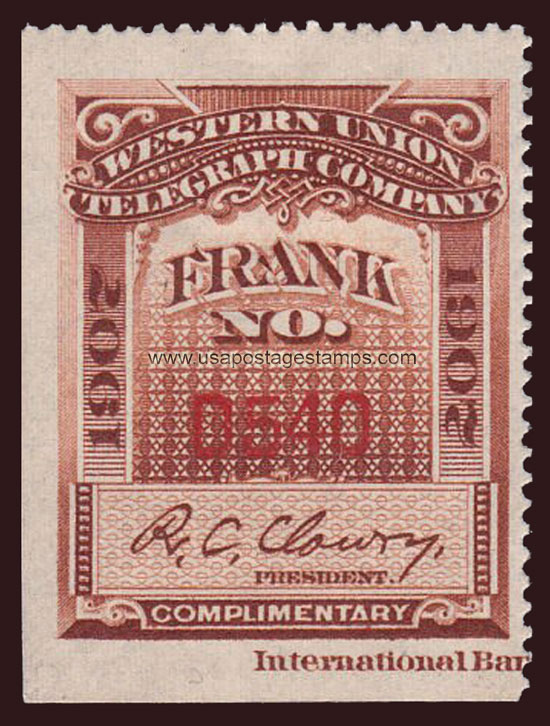 US 1907 Western Union Telegraph Company 'Frank' 0c. Scott. 16T38