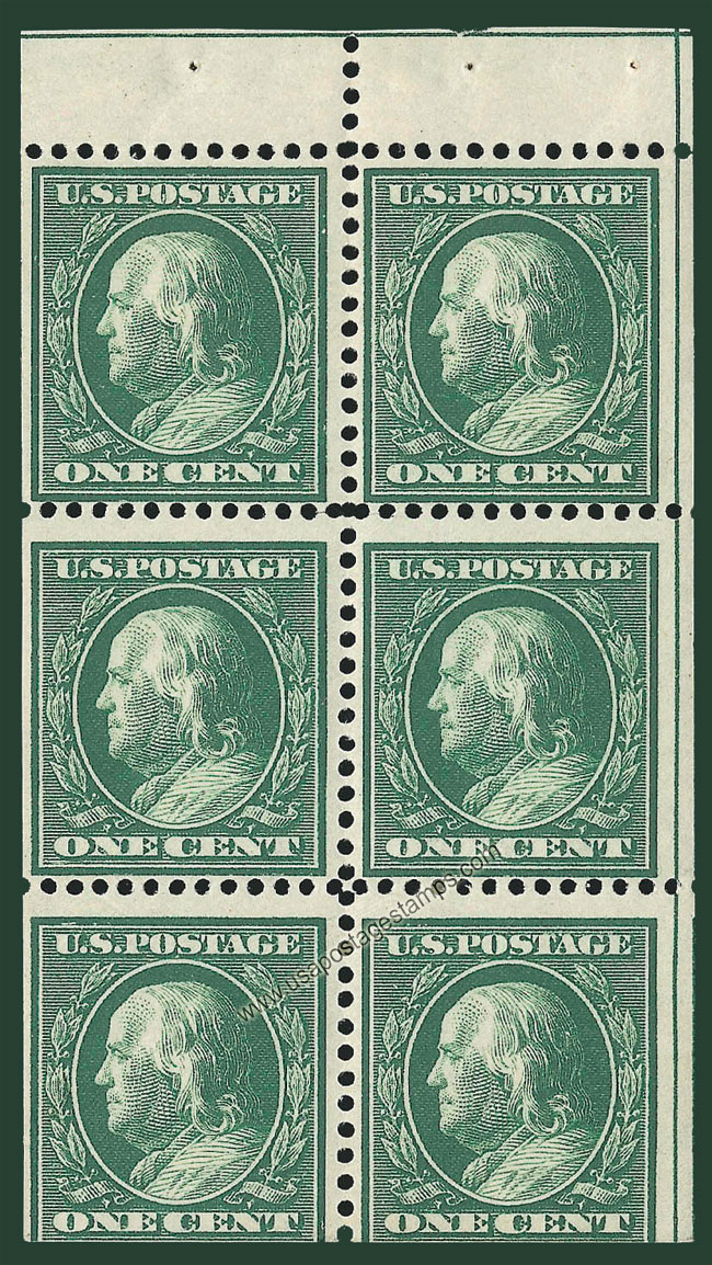 US 1908 Benjamin Franklin (1706-1790) 1c.x6 Booklet Pane Scott. 331a