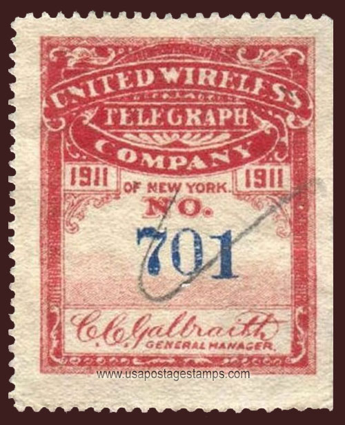 US 1911 United Wireless Telegraph Company 'Frank' 0c. Barefoot UW6