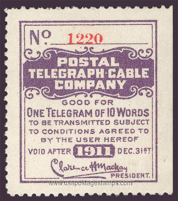 US 1911 Postal Telegraph-Cable Company 'Frank' 0c. Scott. 15T36