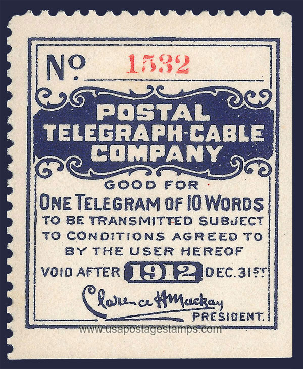 US 1912 Postal Telegraph-Cable Company 'Frank' 0c. Scott. 15T37