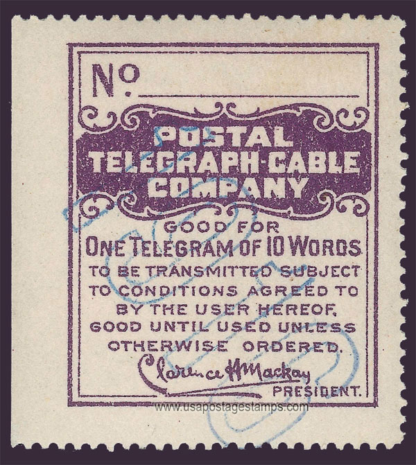 US 1916 Postal Telegraph-Cable Company 'Frank' 0c. Scott. 15T47A
