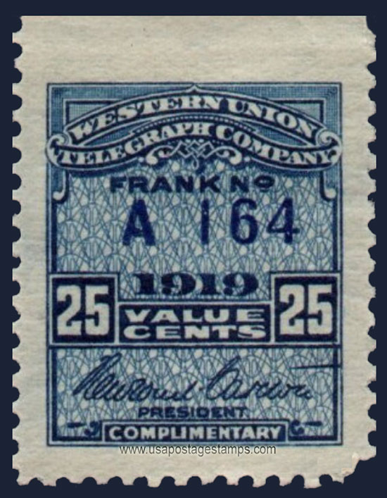 US 1919 Western Union Telegraph Company 'Frank' 25c. Scott. 16T56