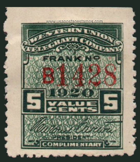 US 1920 Western Union Telegraph Company 'Frank' 5c. Scott. 16T57
