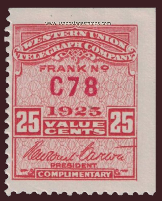 US 1925 Western Union Telegraph Company 'Frank' 25c. Scott. 16T68