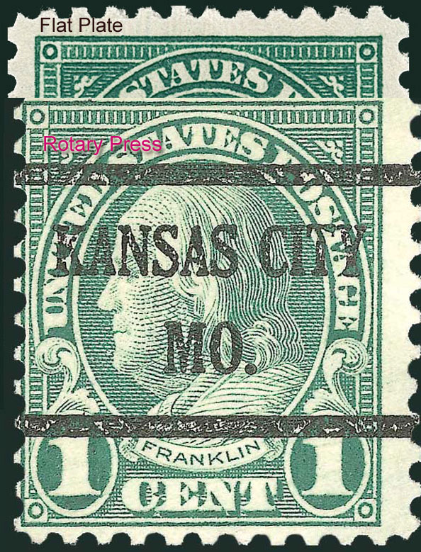 US 1926 Benjamin Franklin 1c. Scott. 596 ; Difference between Flat Press and Rotary Press stamps