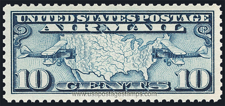 US 1926 'Airmail' USA Map and Two Mail Planes 10c. Scott. C7