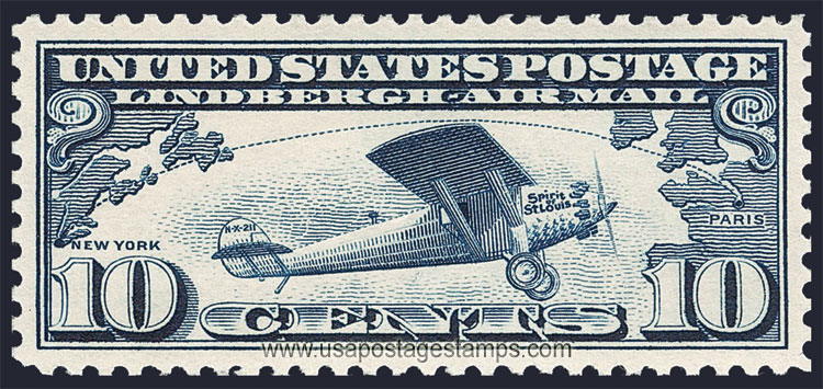US 1927 'Airmail' Spirit Of St Louis & Flight Route 10c. Scott. C10