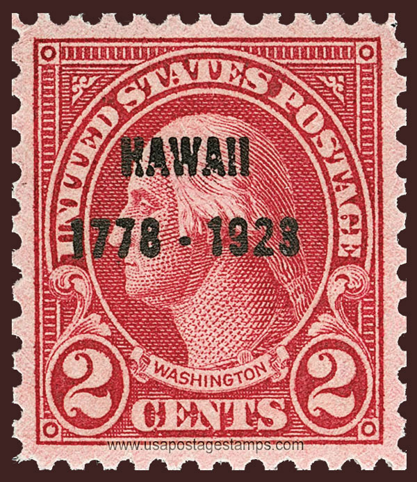 US 1928 George Washington OVPT. 'HAWAII 1778-1923' 2c. Scott. 647