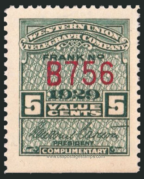US 1929 Western Union Telegraph Company 'Frank' 5c. Scott. 16T75