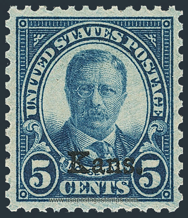 US 1929 Theodore Roosevelt (1858-1919) Ovpt. 'Kans.' 5c. Scott. 663