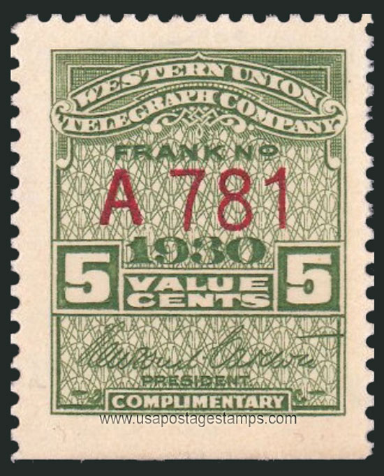 US 1930 Western Union Telegraph Company 'Frank' 5c. Scott. 16T77