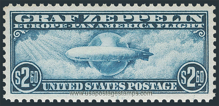 US 1930 'Airmail' Zeppelin Passing Globe $2.60 Scott. C15