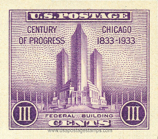 US 1933 Chicago Century of Progress 'Federal Building' Imperf. 3c. Scott. 731a
