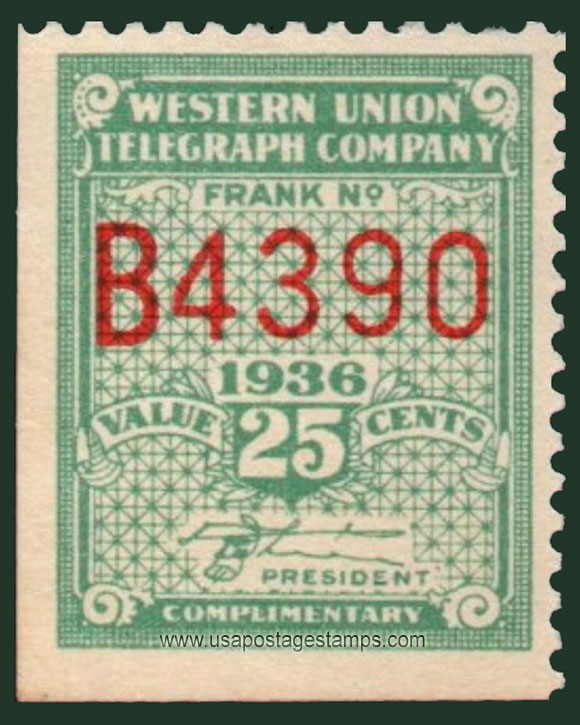 US 1936 Western Union Telegraph Company 'Frank' 25c. Scott. 16T90