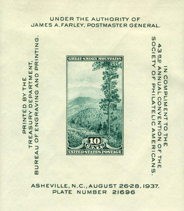 US 1937 Great Smoky Mountains ; S.P.A. Convention S/S Imperf. 10c. Scott. 797