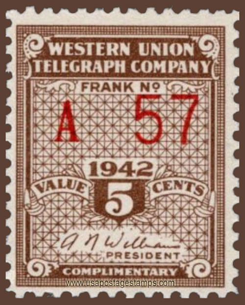 US 1942 Western Union Telegraph Company 'Frank' 5c. Scott. 16T106