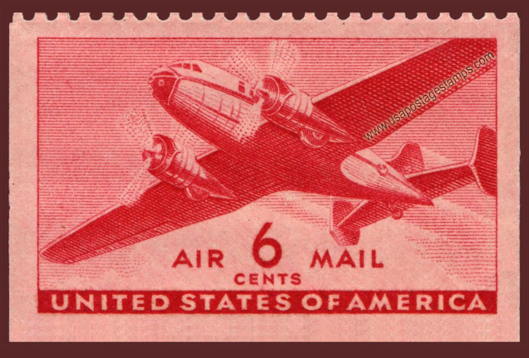 US 1943 'Airmail' Twin-Motored Transport Plane 6c. Michel 500E