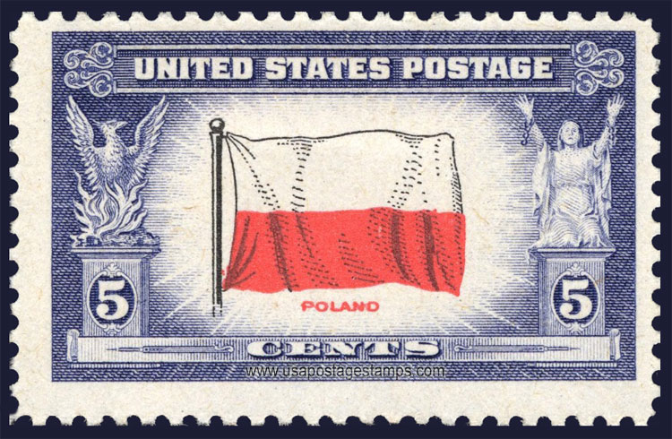US 1943 Overrun Countries 'Flag of Poland' 5c. Scott. 909