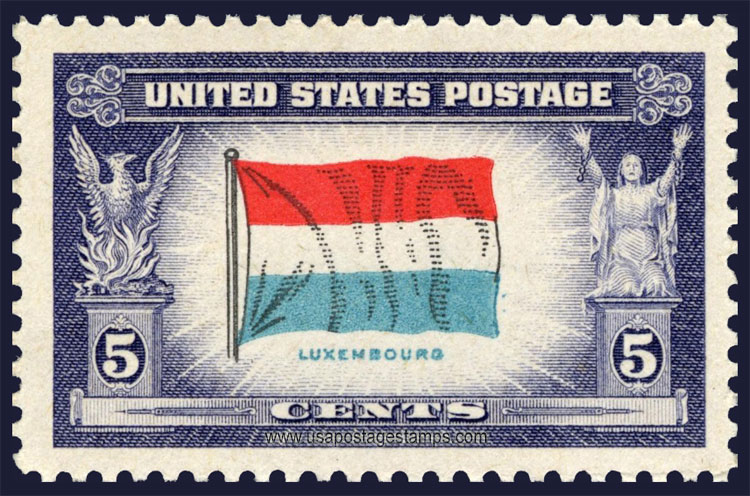 US 1943 Overrun Countries 'Flag of Luxembourg' 5c. Scott. 912