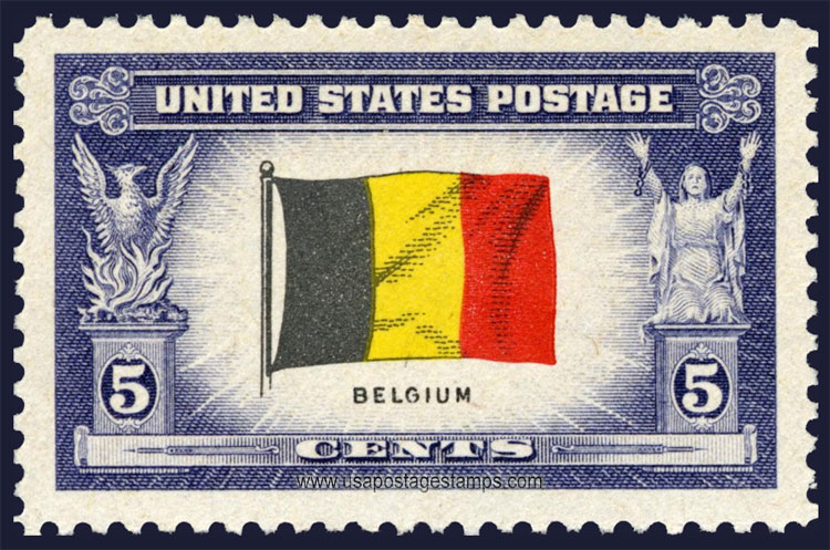 US 1943 Overrun Countries 'Flag of Belgium' 5c. Scott. 914