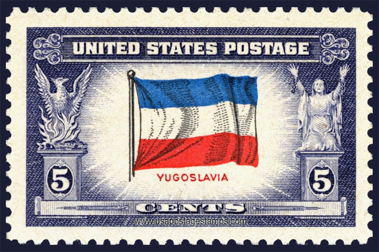 US 1943 Overrun Countries 'Flag of Yugoslavia' 5c. Scott. 917