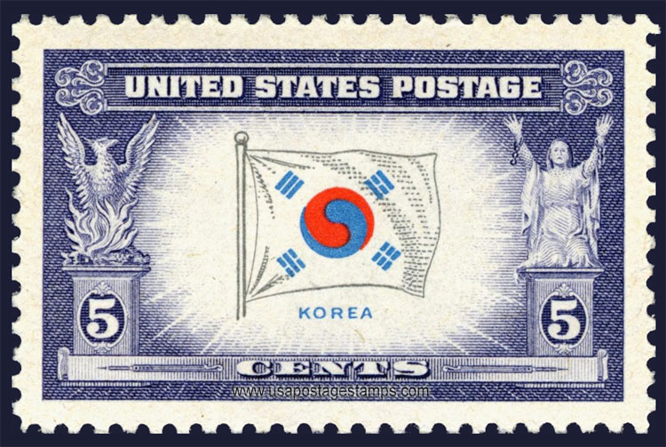 US 1944 Overrun Countries 'Flag of Korea' 5c. Scott. 921