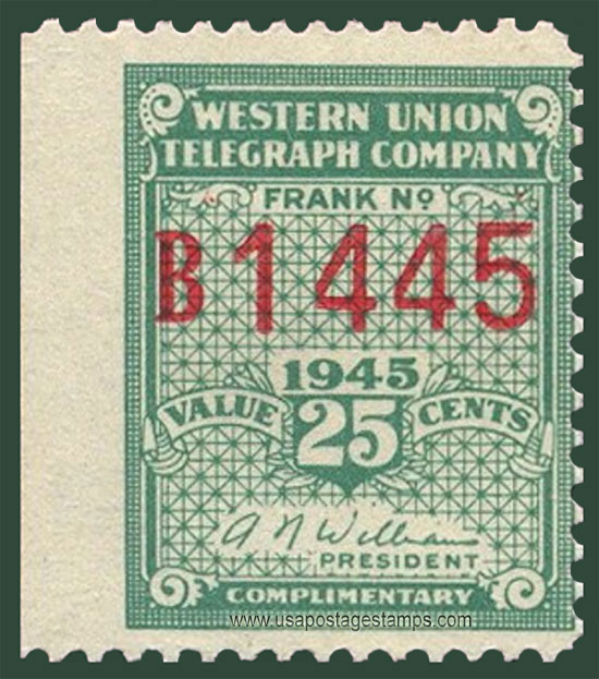 US 1945 Western Union Telegraph Company 'Frank' 25c. Scott. 16T113
