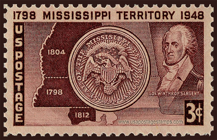 US 1948 Map & Seal of Mississippi Territory 3c. Scott. 955