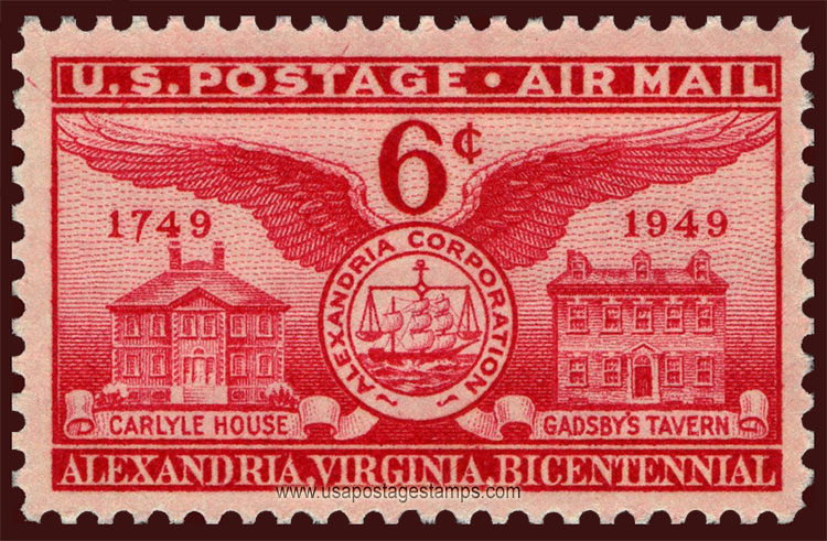 US 1949 'Airmail' Bicentennial of Alexandria, Virginia  6c. Scott. C40