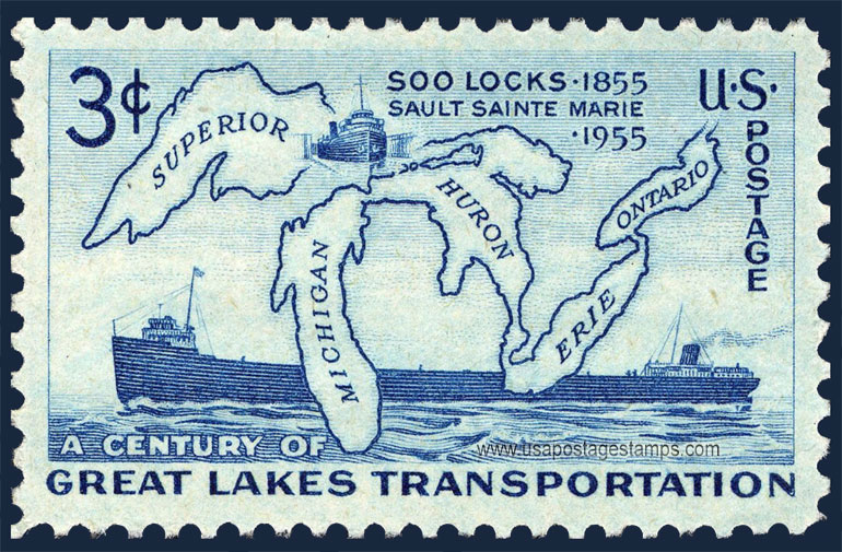 US 1955 Soo Locks Centennial ; Great Lakes Transportation 3c. Scott. 1069