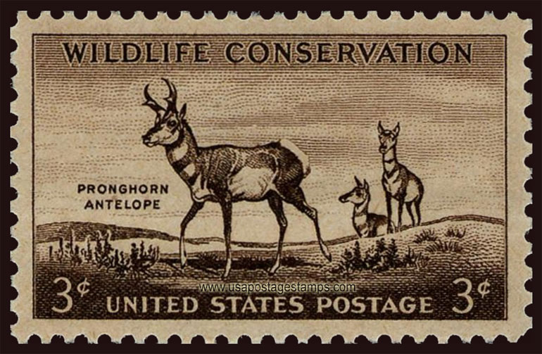 US 1956 Pronghorn Antelope ; Wildlife Conservation 3c. Scott. 1078