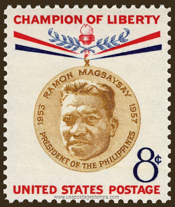 US 1957 Ramon Magsaysay ; Champion of Liberty 8c. Scott. 1096