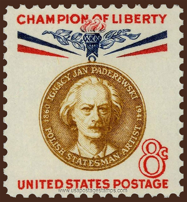 US 1960 Ignacy Jan Paderewski ; Champion of Liberty 8c. Scott. 1160