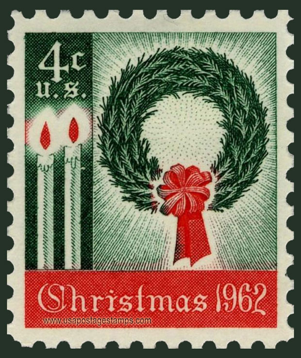 US 1962 Christmas ; Wreath and Candles 4c. Scott. 1205