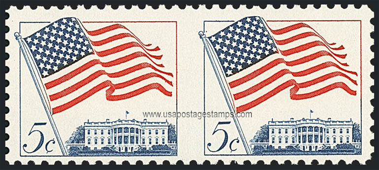 US 1963 50-Star U.S. Flag over White House 5c.x2 Se-tenant Scott. 1208b