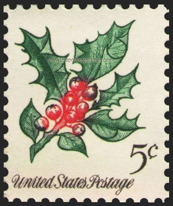 US 1964 Christmas ; Holly (Ilex opaca) 5c. Scott. 1254a